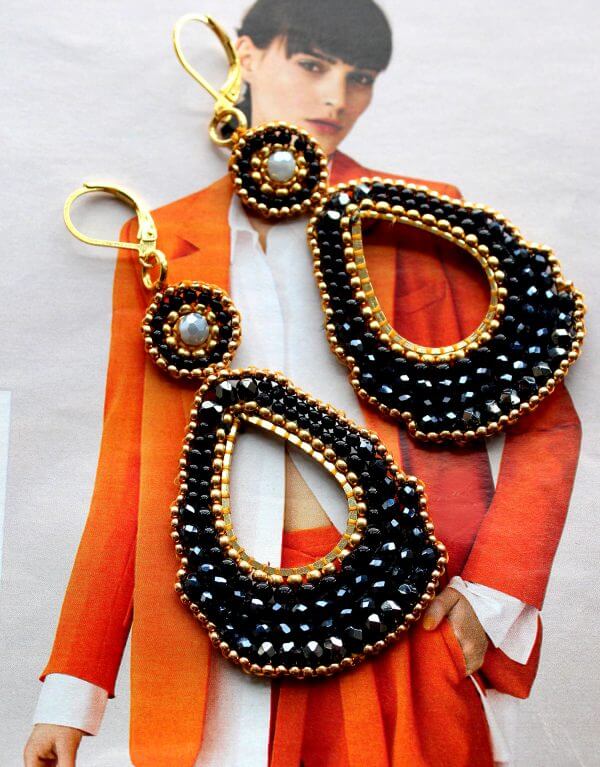 Black and Gold Chandelier Earrings