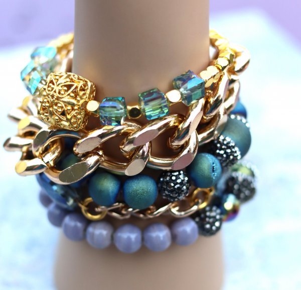 Blue Gold Chunky Bracelet Set