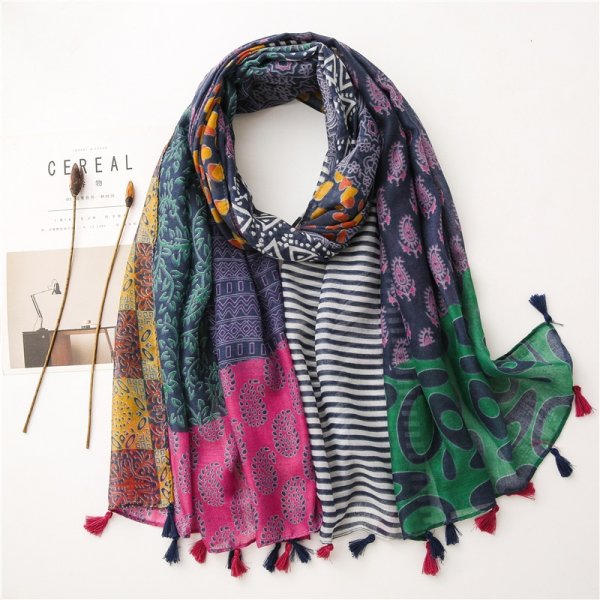 Ladies scarf patchwork stripe design