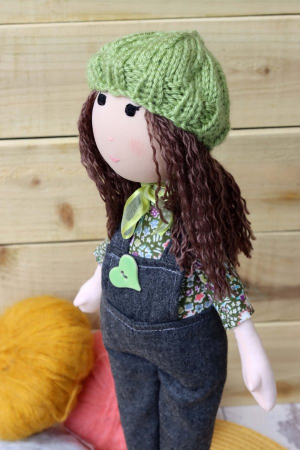 Doll Brown Hair Dungarees Boots