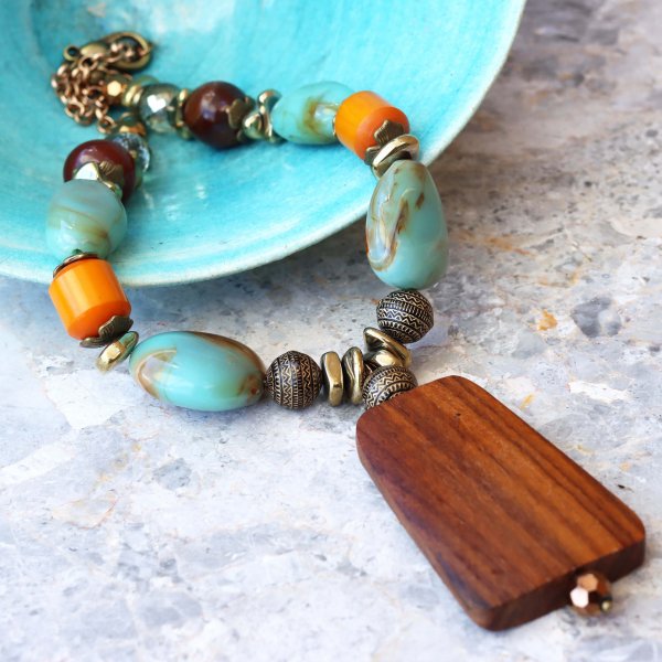 Chunky Beaded Wood Necklace