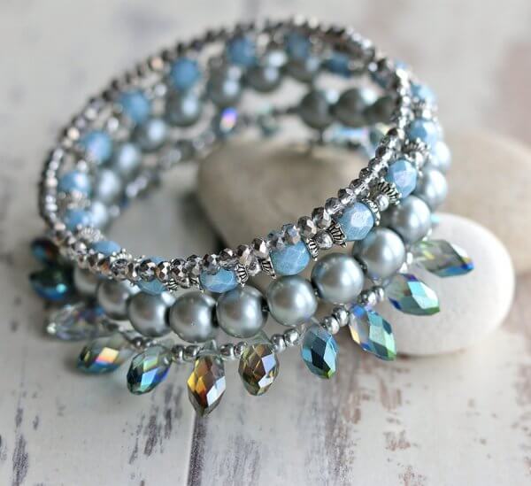 Blue and Silver Pearl Crystal Bracelet